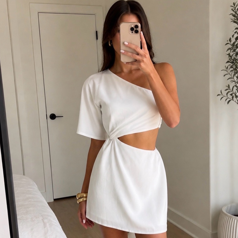 Runaway The Label White One Shoulder Cut Out Mini Dress XXS Summer Vacation